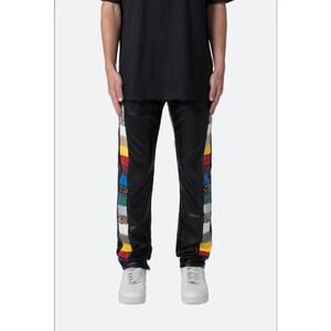 MNML Mens Multi Color Block Faux Leather Black Stacked Straight Pants Size 36